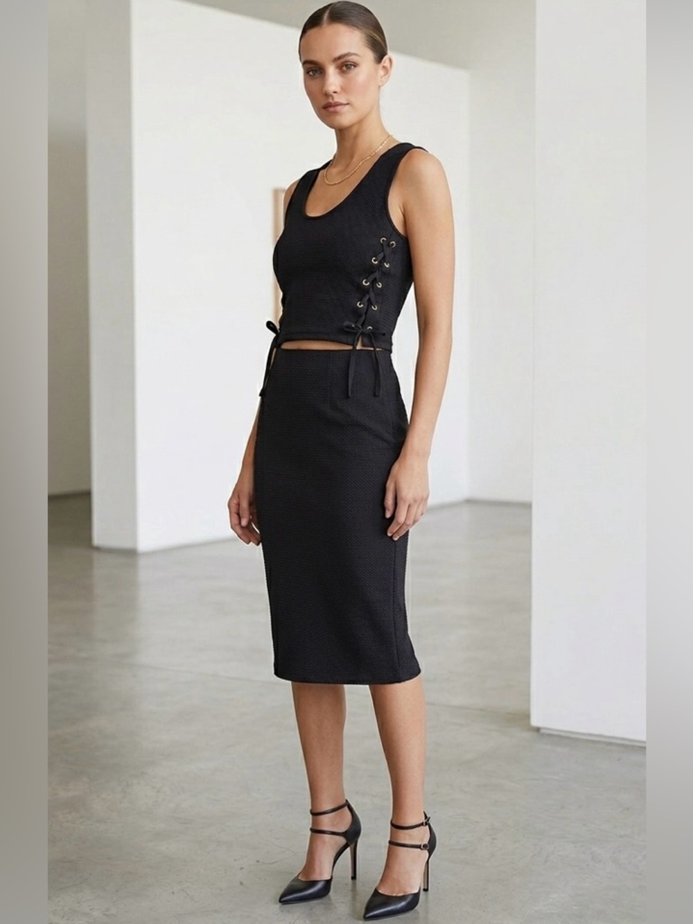NWOT crop top and midi skirt set